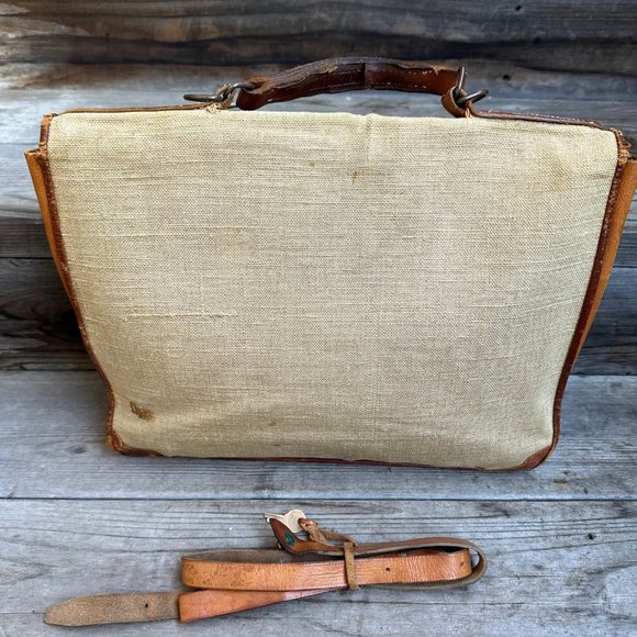 CANVAS AND LEATHER ATTACHE BAG - PRICE LOWERED - Picture 3 of 8